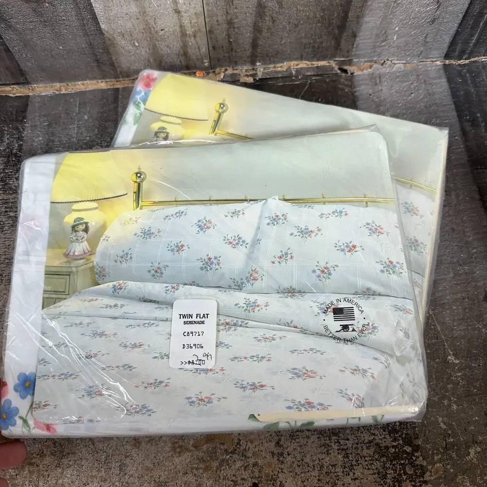 2 Vintage NOS Cannon Gold Label Serenade Floral Twin‎ Flat Sheet No Iron